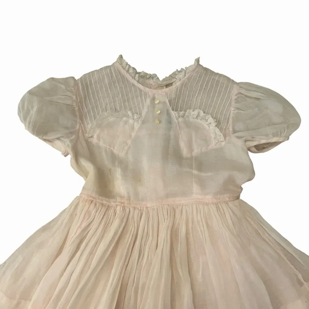 Vintage 1950’s Girl’s Pale Pink Organza & Lace Dress